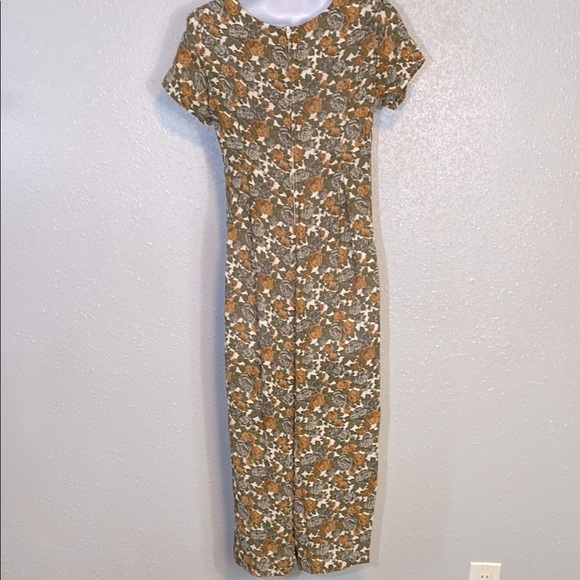 VNTG 90’s Express Casual Floral Scoop Neck Crop Jumpsuit in Orange and Green - Picture 6 of 7